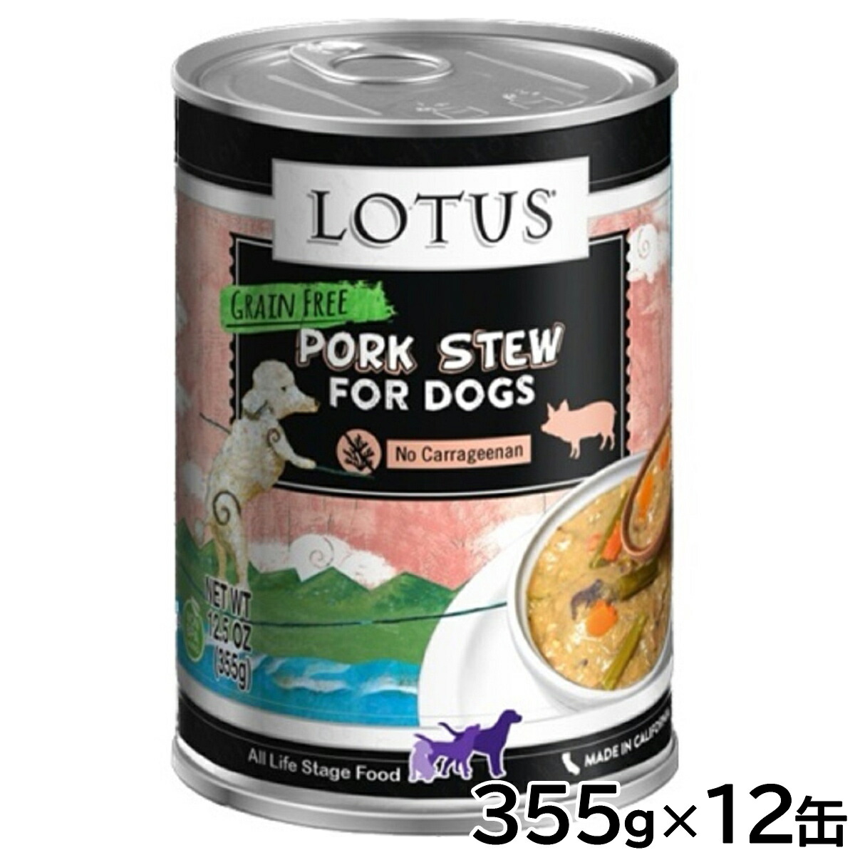 【楽天市場】ロータス ドッグフード グレインフリー 無水調理ウェットフード ポーク シチュー 355g×12缶セット【送料無料】 無添加 缶詰