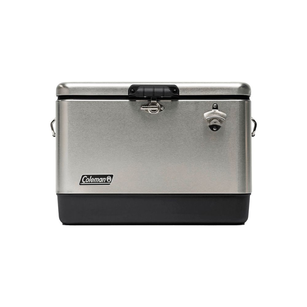【最大P10倍！4/11 1:59迄】Coleman コールマン 54QT ステンレススチールベルト（R） クーラー / シルバー 2159596 クーラーBOX COOLER BOX 大型 大容量 51l ピクニック アウトドア キャンプ 釣り ゴルフ 保冷力 氷 溶けない 冷やす 断熱
