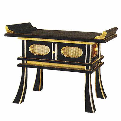 経机3尺5寸 黒塗 総金具打 四方 引き出しあり 経机3尺5寸 黒塗 総金具打 四方 引き出しあり