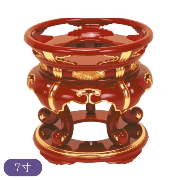丸金台 / 丸型金台 [ サヤ付 ] [ 木製 ] [ 朱塗面金箔押 ] 7寸 (21cm) 仏具 仏壇用品 供物 和風 高級 木製品 インテリア 祭壇 金箔 押し花 伝統工芸 【納期目安：通常2～4営業日発送】