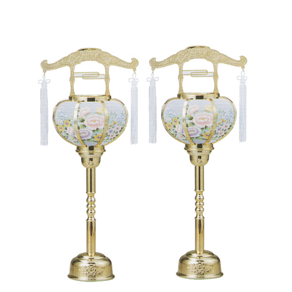 【盆提灯】霊前灯 張ゴールド2号 [回転筒付] 一対(2台1組)■PC製■高さ43cm&times;幅16cm{SK}【納期目安：通常3～5営業日発送】｜京都の仏具屋さん 香華堂