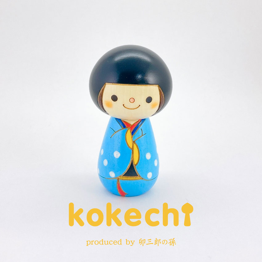 おかっぱさん 水玉 こけし 水色 プレゼント ギフト かわいい おうち時間 願い 暮らし Stayhome 癒し インテリア 木製 日本製 伝統工芸品 贈り物 置物 グッズ こけし ウッドバーニング プチギフト 手創り 雑貨 着物 和柄 人形 ハンドメイド 手作り Japan 伝統こけし