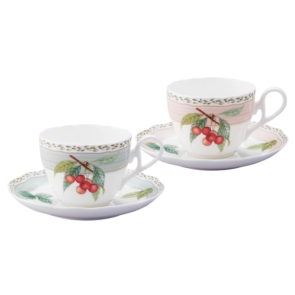 Noritake ノリ竹 優勝杯 ＆ 平円盤 ( 有りの実書き割り ) ( 珈琲 紅茶 兼用) 250竓 果樹園庭園 陰電子領域相応う 2客 ボーンチャイナ P97887/4911-12