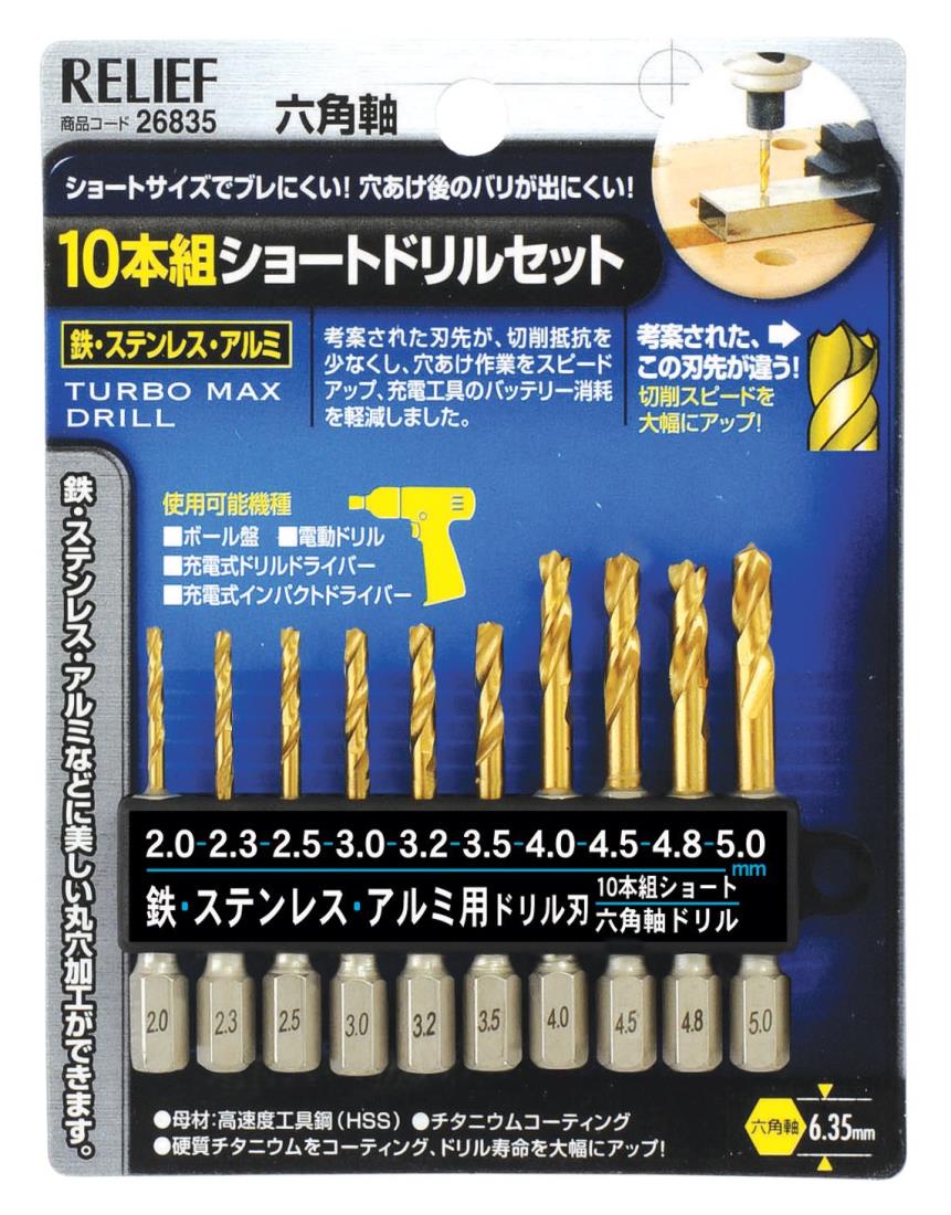 楽天市場】RELIEF(リリーフ) 鉄工ドリル 10本組 六角軸ショートドリル