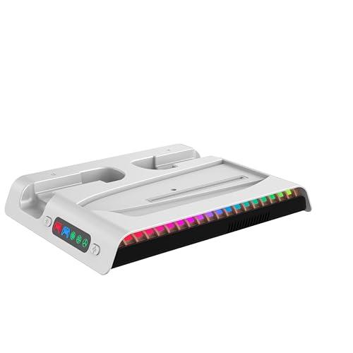 アローン(Allone) マルチ充電スタンド PS5用 ホワイト 30.6×21.5×4.4cm ゲーム LEDライト 充電＆冷却＆収納 静音ファン 通常版・デジタルエディション版対応 ALG-P5NLED M S