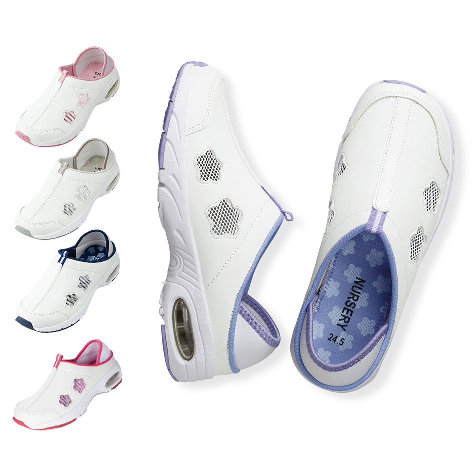 楽天市場 花柄デイリーエアーシューズ ナースシューズ 疲れにくい 看護師 介護 ケア ムレ エアーシューズ ２ｗａｙ 靴 ナースリー 白衣 ナースシューズ