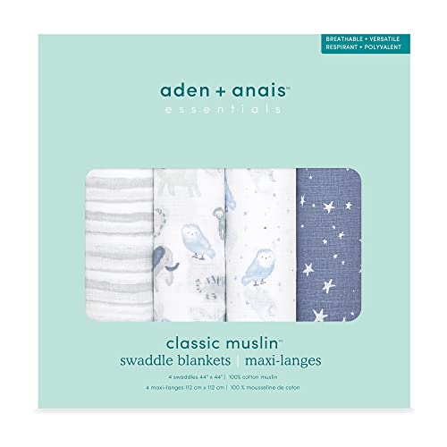 aden + anais essentials(エイデンアンドアネイ エッセンシャルズ) 日本正規品 ベビー ギフト 出産祝い スワドル おくるみ 4枚セット 新生児 夜泣き対策 time to dream 4-pack swaddles ESWC
