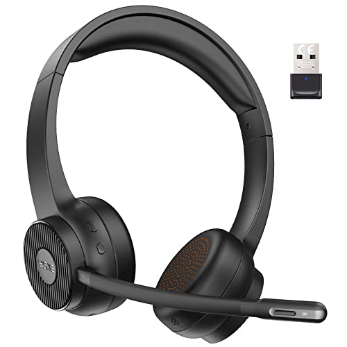 EKSA 業務用 ワイヤレスヘッドセット Bluetooth ヘッドセット USBドングル付属 通話ノイズリダクション 単一指向性 マイク搭載 オフィス用ヘッドセット 150g超軽量 最大45時間使用 ハンズフリー 通話 web会議用 コールセンター