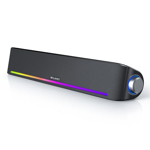 Nylavee PCスピーカー サウンドバー Bluetooth5.0 AUX接続 4つのスピーカーユニット LEDライト搭載 大音量豊かな低音 ラップトップ、タブレット、スマートフォンに対応、パソコンスピーカー (LEDライト)|kokolohasstyle
