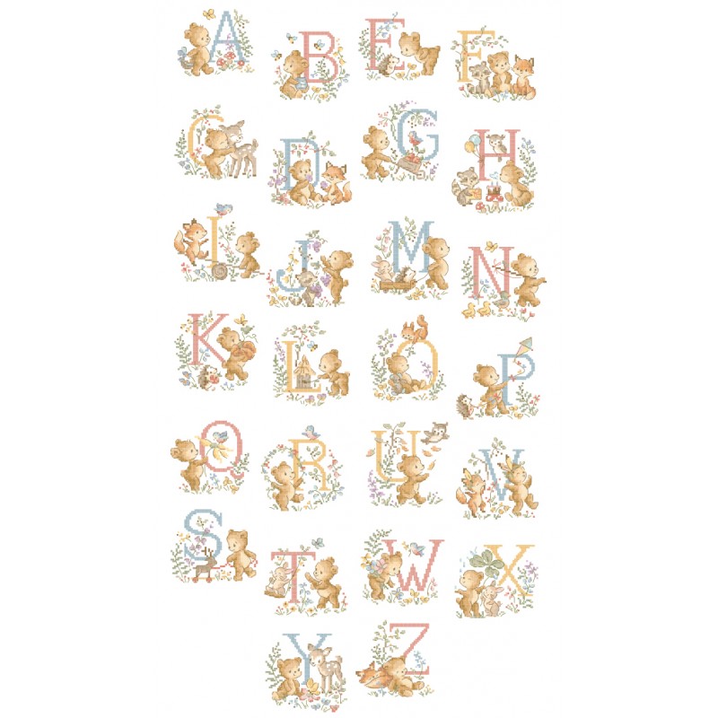 クロスステッチ図案　Le　grand　ABC　(くま　Oursons　アルファベット)