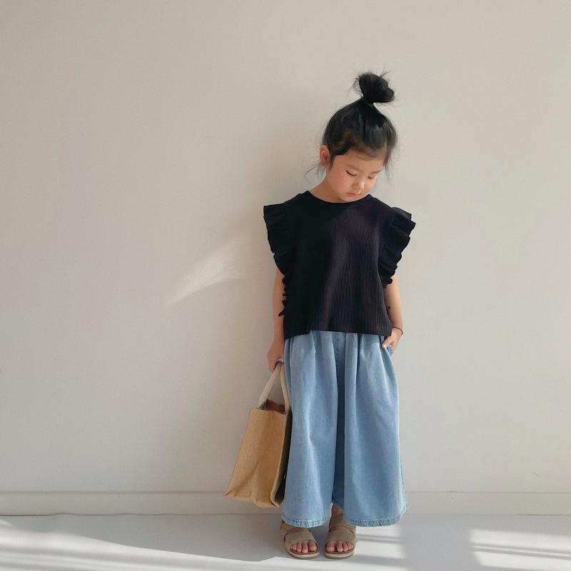 スカートパンツ 女の子 ワイドレッグ 薄手デニム コットン100% 9分丈 親子お揃い 春夏 カジュアル 普段使い 軽量 伸縮性