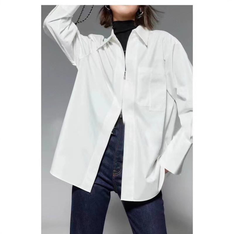 シャツ レディース 開襟 ダブルジッパー 通勤用 シンプル クラシック ベーシック エレガント レイヤード トップス 万能 オフィススタイル 洗練