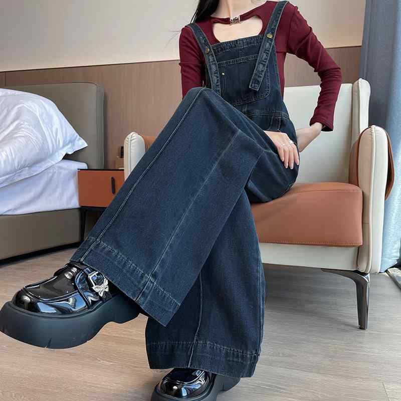 サロペット レディース デニム ワイドレッグ ルーズ 春秋 デザイン レトロ フロア丈 ロング オールインワン カジュアル ゆったり スリム効果 かわいい スタイル|KOKORONE