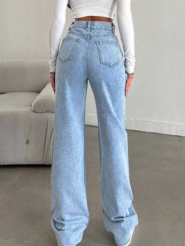 レディース デニムパンツ ハイウエスト ストレート ゆったり カジュアル 春秋 普段使い ストレッチ デニム素材