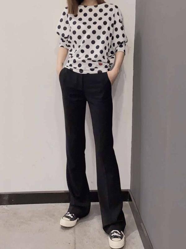 レディース パンツ ハイウエスト スリム効果 カジュアル ストレート 微フレア ブラック 春秋 伸縮性 普段使い 軽量 ボトムス 女性用 下着代わり フィット感 快適