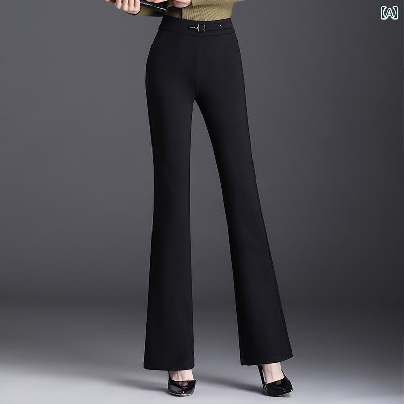 パンツ レディース ハイウエスト フレアパンツ ストレート 微フレア ストレッチ ビッグサイズ カジュアル ロングパンツ 春秋 普段使い スタイルアップ 伸縮性
