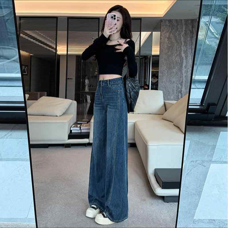レディース プチサイズ ワイドレッグ デニムパンツ ゆったり ストレート フレア 9分丈 春秋 スリム効果 カジュアル 普段使い コットン混 ストレッチ