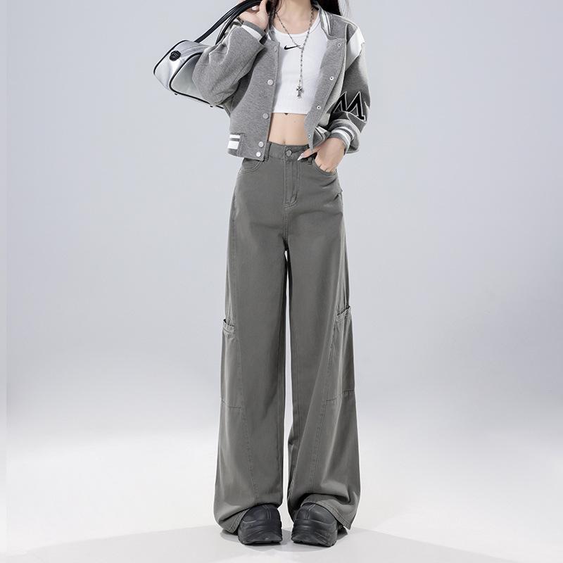 デニムパンツ レディース ワイドレッグ ワークスタイル ゆったり ストレート 高級感 コットン 素材 カジュアル 普段使い 伸縮性 吸湿速乾 春秋