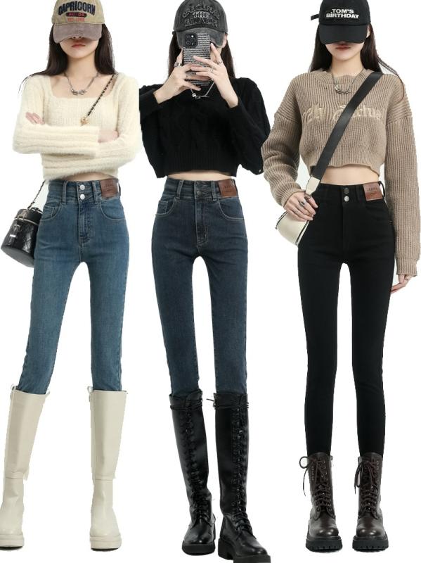 レディース デニムパンツ ハイウエスト ペンシルパンツ ブラック 伸縮性 タイトフィット スリムレッグ レトロ スタイルアップ 普段使い 軽量 デニム素材 脚長効果