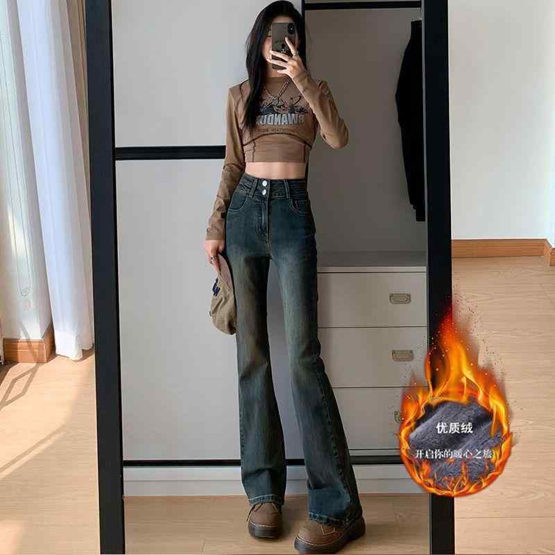 レディース 高腰 デニムパンツ グレー ワイドレッグ ストレッチ フレアヘム 秋冬 ゆったり スリムシルエット ハイウエスト 軽量 日常使い
