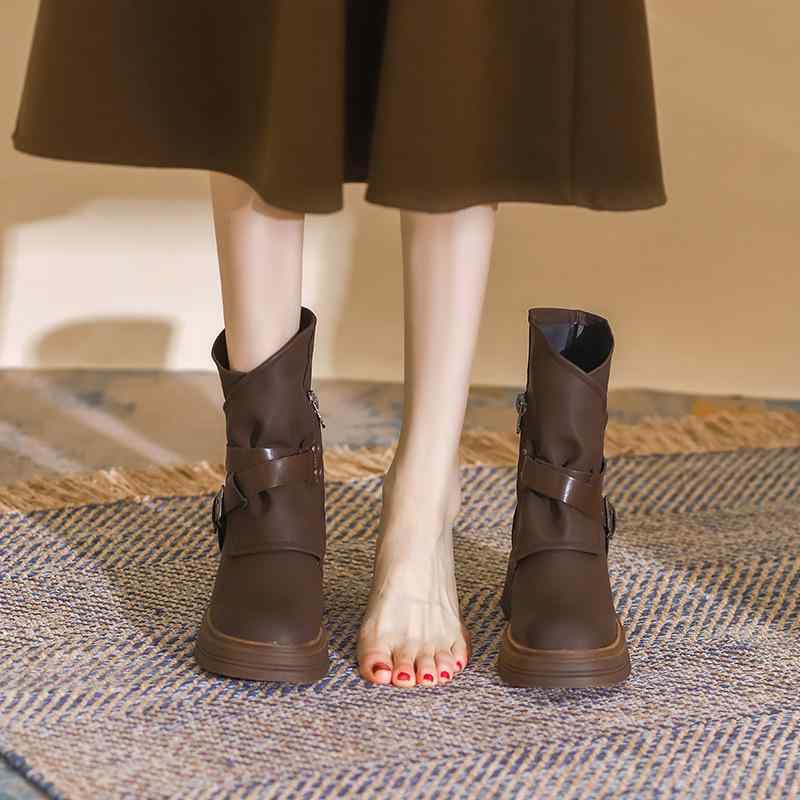 レディース ショートブーツ 厚底 内増高 秋冬 レトロ ブリティッシュ ストリート スタイル アンクル 軽量 快適 普段使い コーデ