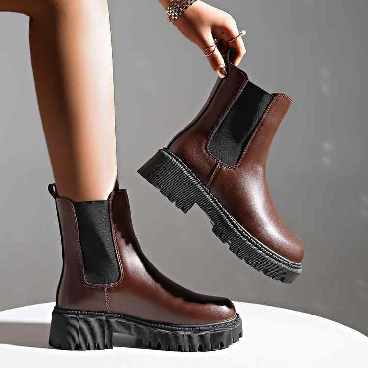 レディース チェルシーブーツ 厚底 筒型 アンクルブーツ イングリッシュスタイル 夏用 薄手 軽量 カジュアル ブラック ベージュ