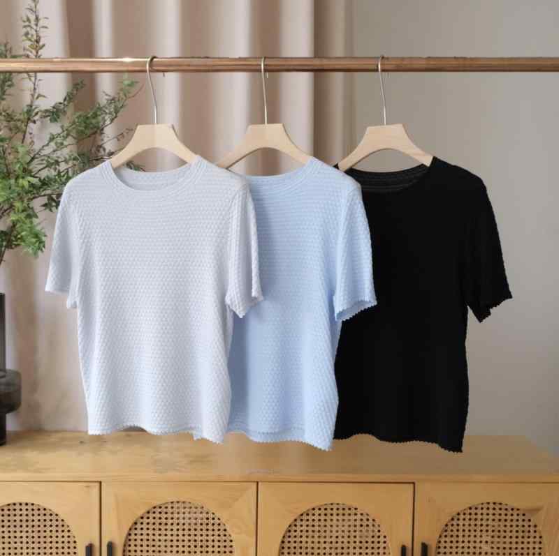レディース 春夏 ニット Tシャツ 丸首 半袖 カジュアル トップス 柔らかい 生地 快適 肌触り ユニーク かわいい スタイル 日常使い おしゃれ リラックス フィット|KOKORONE