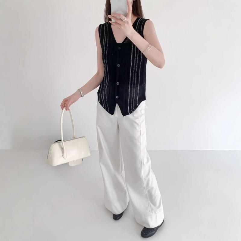レディース 夏用 ノースリーブ Vネック ニット カーディガン 再生繊維 麻 素材 薄手 通勤 シングルボタン トップス 高級感 軽量 吸湿速乾 女性 ファッション