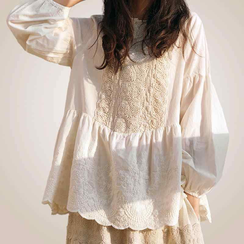 レディース シャツ トップス 綿100% ゆったり ビッグシルエット 刺繍 透け レース フリル 長袖 春夏 普段使い カジュアル 6,791円