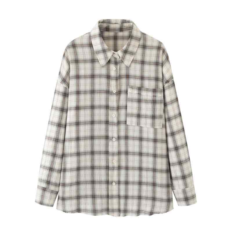 レディース 長袖シャツ 春 ベージュ チェック柄 シルエット ゆったり カジュアル 普段使い コーディネートしやすい トップス