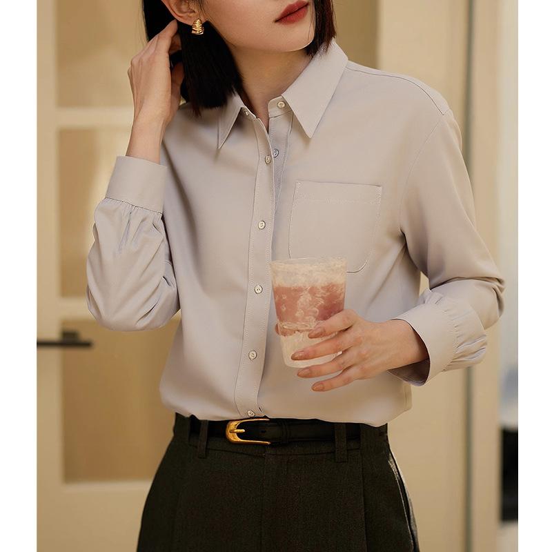 シャツ レディース アイボリー フランス風 高級感 通勤 オフィス 上品 レイヤード インナー トップス ブラウス 春夏 軽量 綿素材