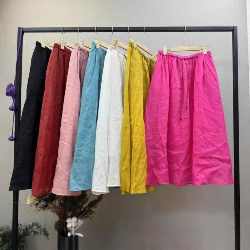 レディース 夏 ゆったり A伝達ルート midiスコート 麻原材料 天然ゴム酉の方角 無地 二層社会システム 心地好い 普段使い走り 軽さ 通気性 伸縮性