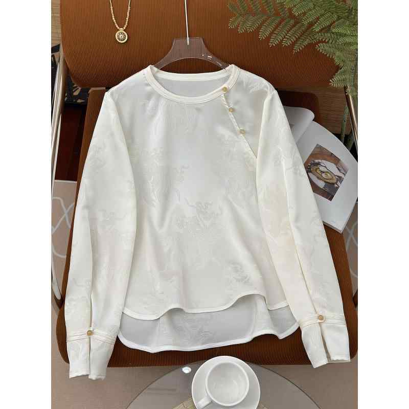レディース ブラウス 中華風 刺繍 ラウンドネック トップス 禅風 茶道服 春秋 上品 コーディネート 綿素材 軽量 普段使い リラックス スタイル
