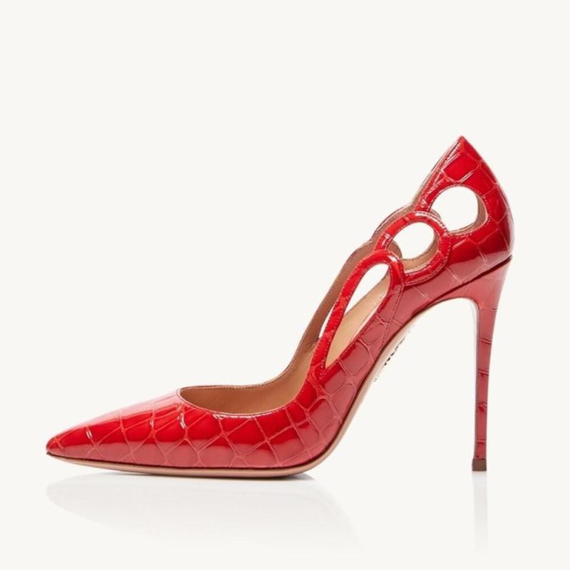 レディース ハイヒール パンプス 赤 パイソン柄 ポインテッドトゥ カットアウト エレガント スタイリッシュ 女性用 靴 ファッション シングルストラップ