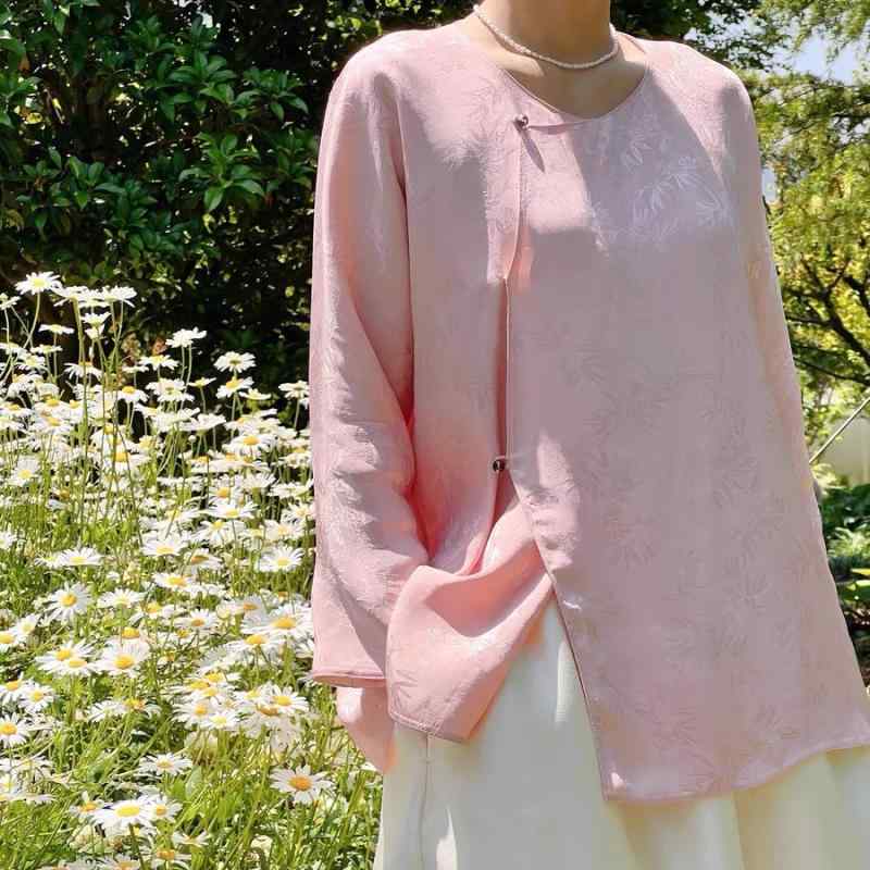 トップ レディース 春夏 曲がった襟 長袖 レトロ 中華風 照明ランプ色つや 綿織物混 吸湿速乾 軽さ 通気性 心地好い トップス プルオーバー 普段使い走り 特殊