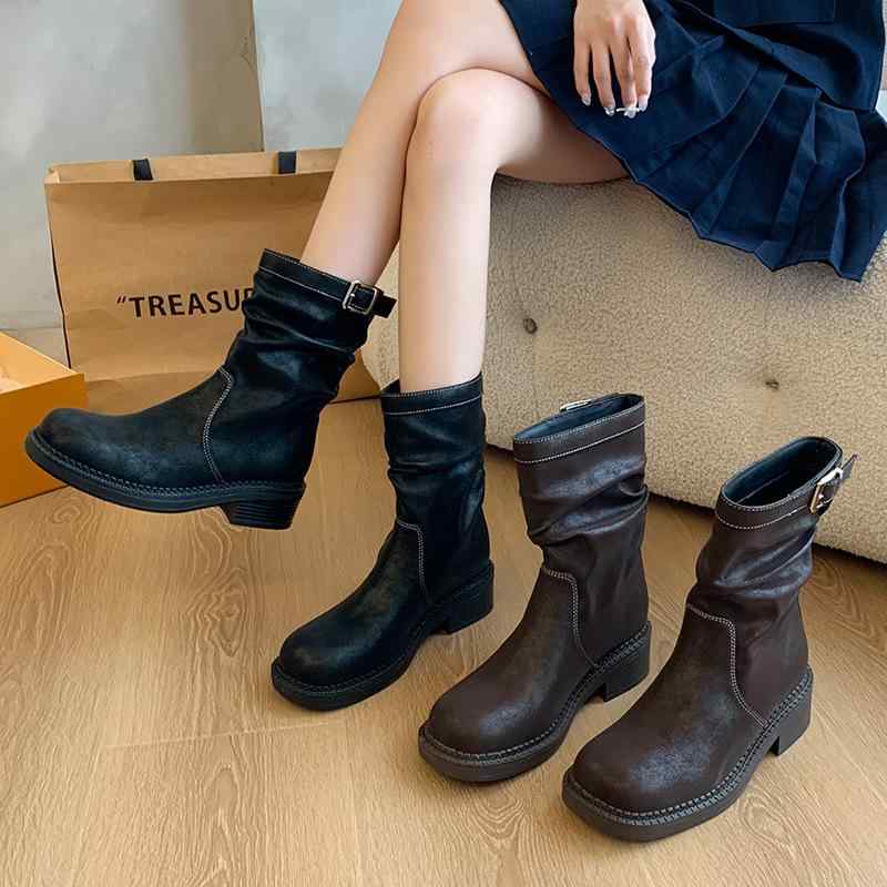レディース 厚底 ショートブーツ レトロ 復古風 アンクルブーツ 幅広 ゆったり 大きめサイズ 起毛 暖か ファッション シューズ 快適 普段使い
