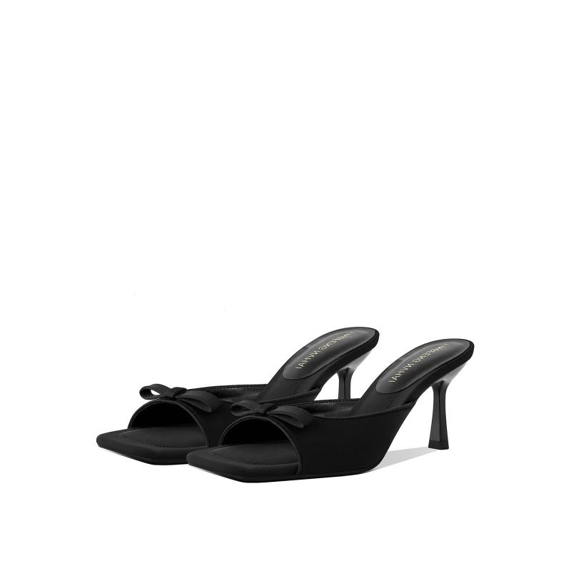 レディース ヒールサンダル 黒 蝶結び リボン 夏用 フェミニン ファッション 外出 軽量 伸縮性 吸湿速乾 通勤 普段使い ビッグシルエット Vネック風 ピンク系 アイボリー デニム 再生繊維 接触冷感 4,659円