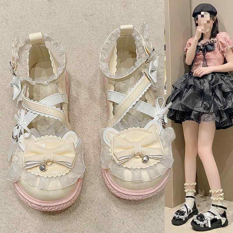 レディース 厚底シューズ ロリータ風 かわいい 甘め スイート 日系 JK 学院風 小皮革 ヒールアップ スタイルアップ 日常使い スクールコーデ ソフト素材