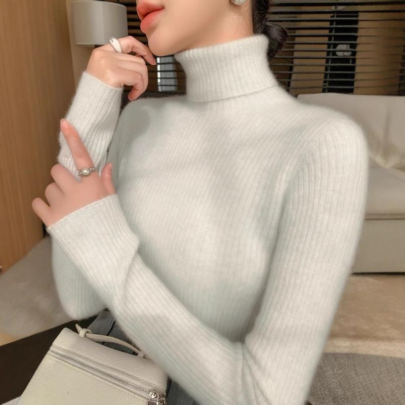 レディース 秋冬 シームレス カシミール 軽さ ハイネック フラウンス編み物 スウェーター 修身 か細い 上半身伝達ルート目立たす 肌付き 花の冠yd トップス