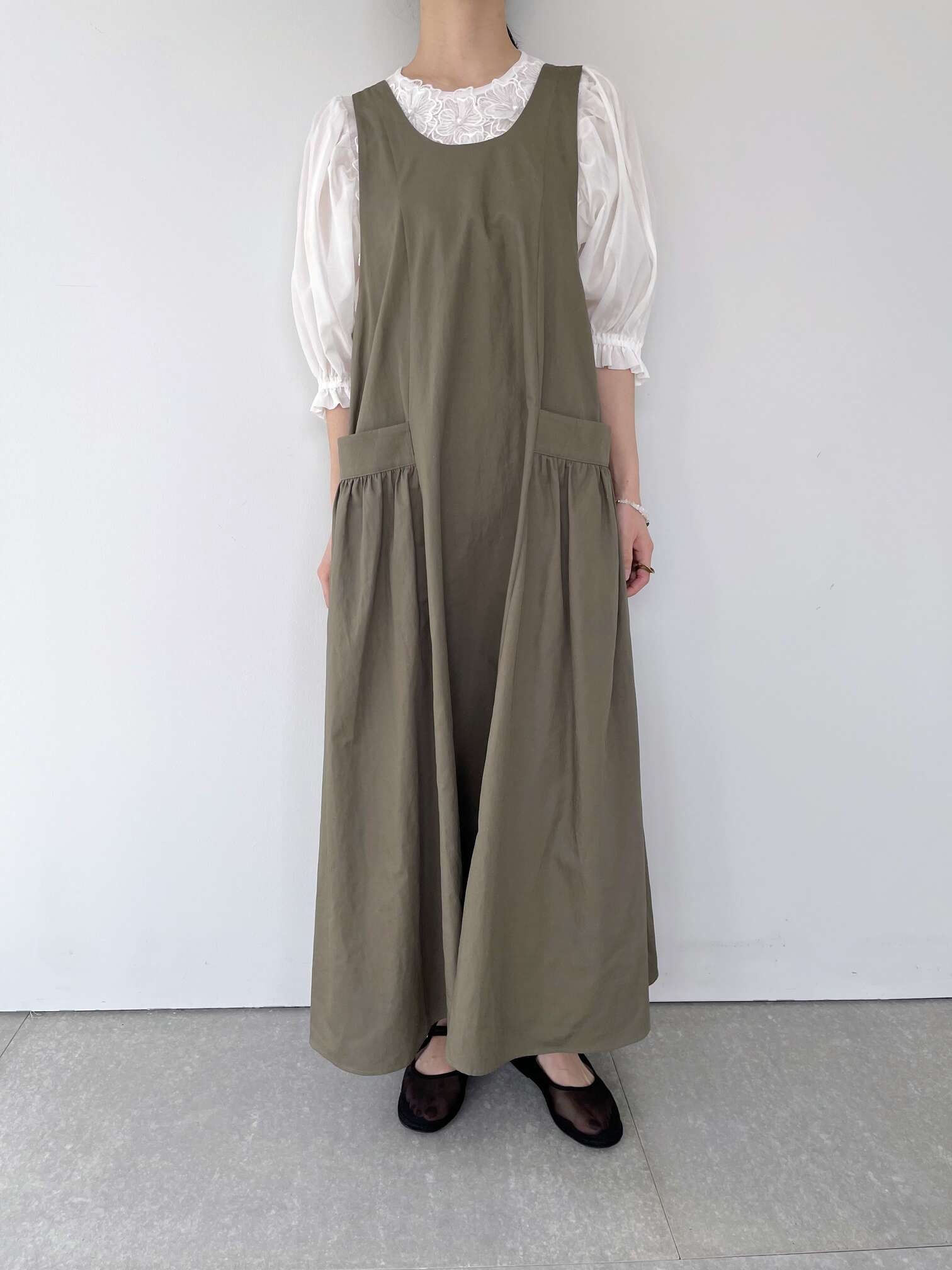 【Bilitis dix-sept ans】 Big Tabrier Dress ビリティス・ディセッタン ドレス ワンピース コットン Deep Grren Black 2913-701 KOKO｜KOKO