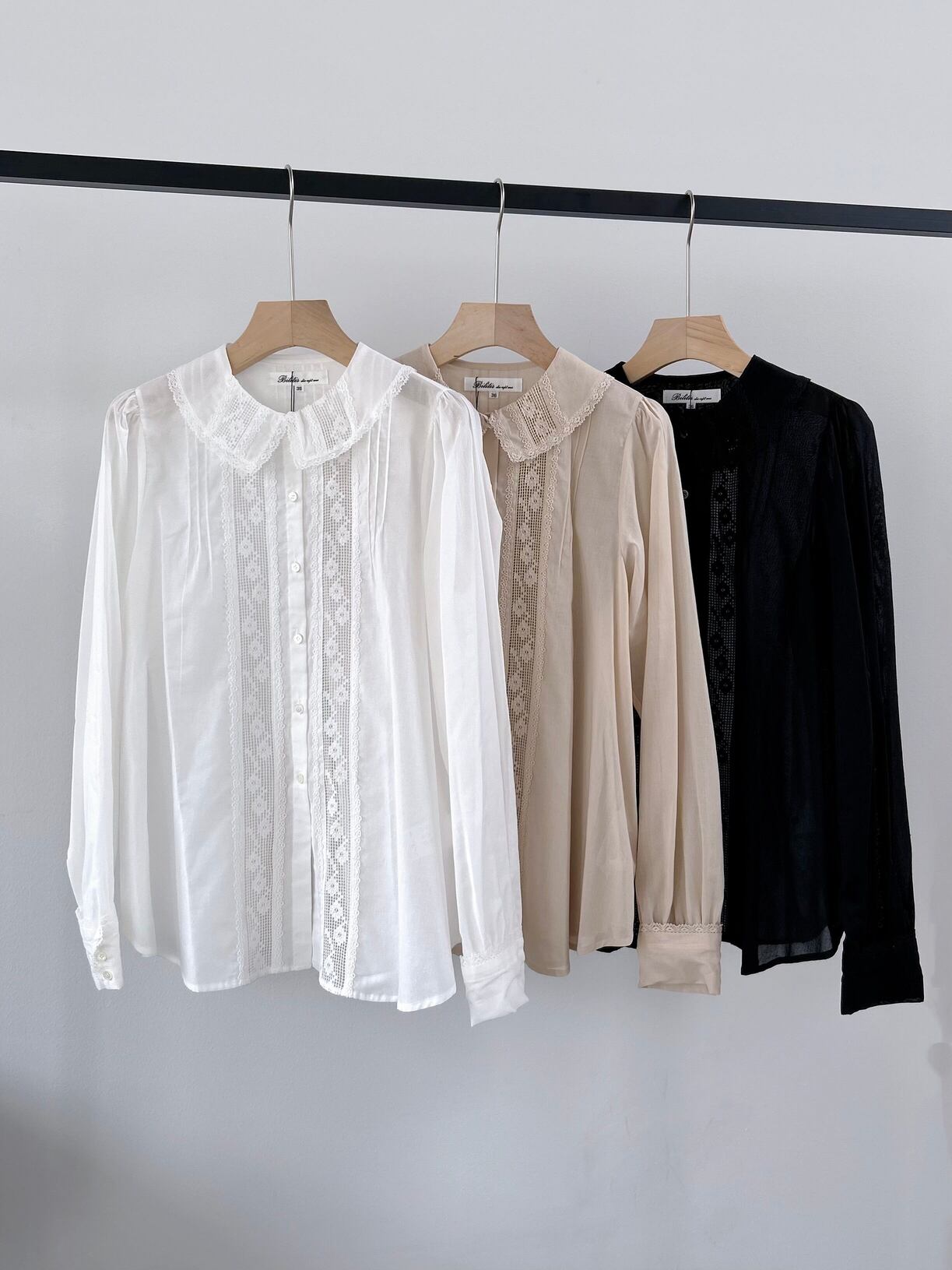【Bilitis dix-sept ans】 Lace Shirts Blouse ビリティス・ディセッタン レース シャツ ブラウス 透け感 オフィスカジュアル コットン White Beige Black 2911-933 KOKO