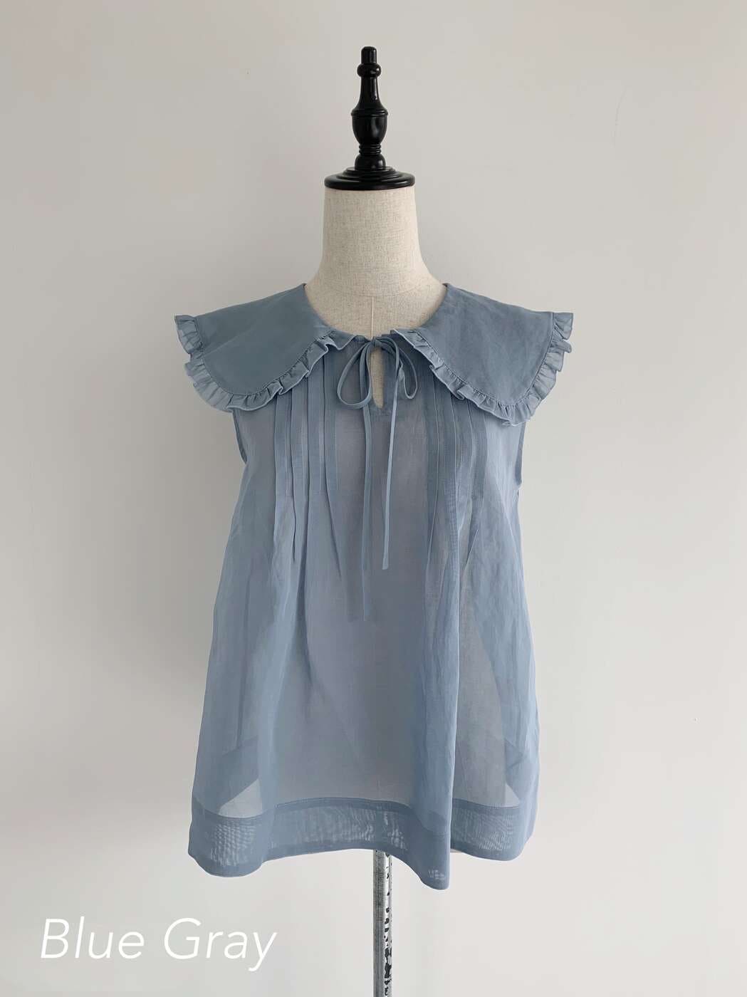 【Bilitis dix-sept ans】 Organdy Tops ビリティスディゼッタン オーガンジー ブラウス ノースリーブ Blue Gray 2911-846|KOKO