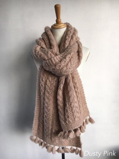 【Bilitis dix-sept ans】 Hand Knit Mohair Stolle ビリティス・ディセッタン ハンドニット モヘアストール マフラー ロングマフラー フリンジ ウール ニット 暖か Blue Gray Dusty Pink Camel Gray Black 2914-394 KOKO