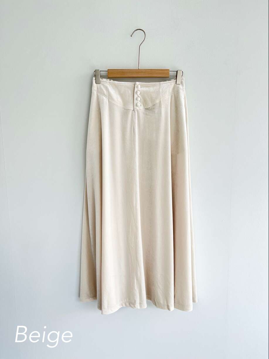【Bilitis dix-sept ans】 Velour Skirt ビリティスディゼッタン ベロアスカート 光沢 ラグジュアリー ドレープ Beige Black 2912-445 KOKO|KOKO