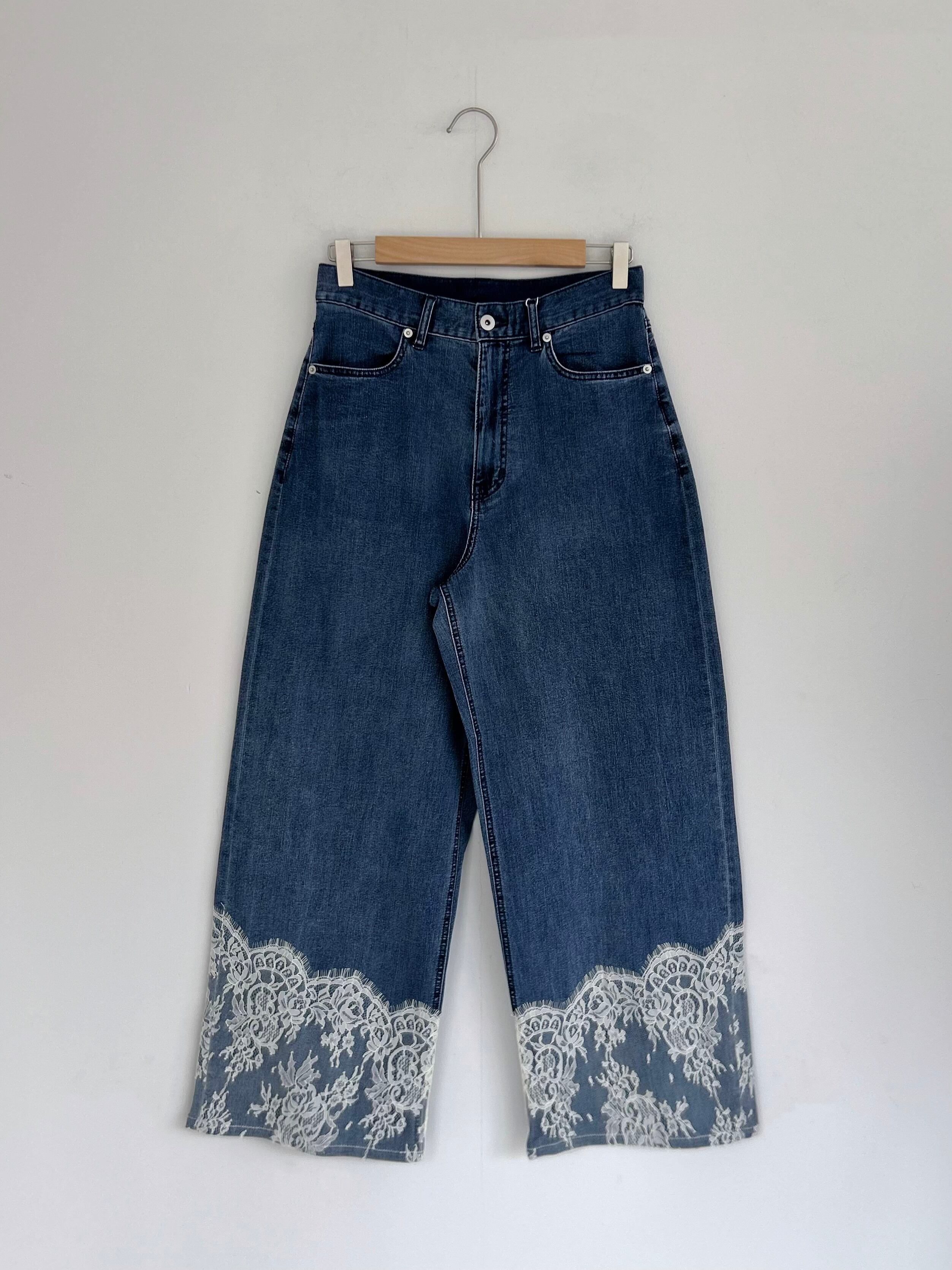 【COEL】 レースコンビデニムワイドパンツ コエル ワイドパンツ 周防tれっち アンティーク ロゴ 刺・墸 セットアップ コットン Blue 186107030 KOKO