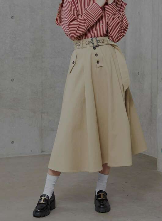 【COEL】 ロゴベルトトレンチスカート コエル フレアスカート レディース ロゴ ベルト付き Beige 182406045 KOKO｜KOKO