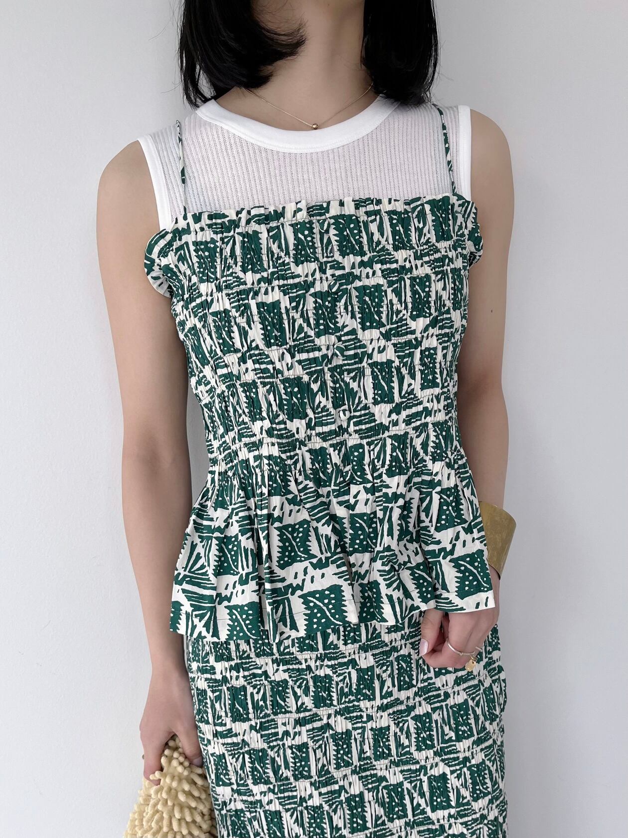 【Sara Mallika】 Cotton Poplin Cami Top サラマリカ コットン シャーリング キャミトップ レイヤード 2way リゾート Green 0020151SM3 KOKO