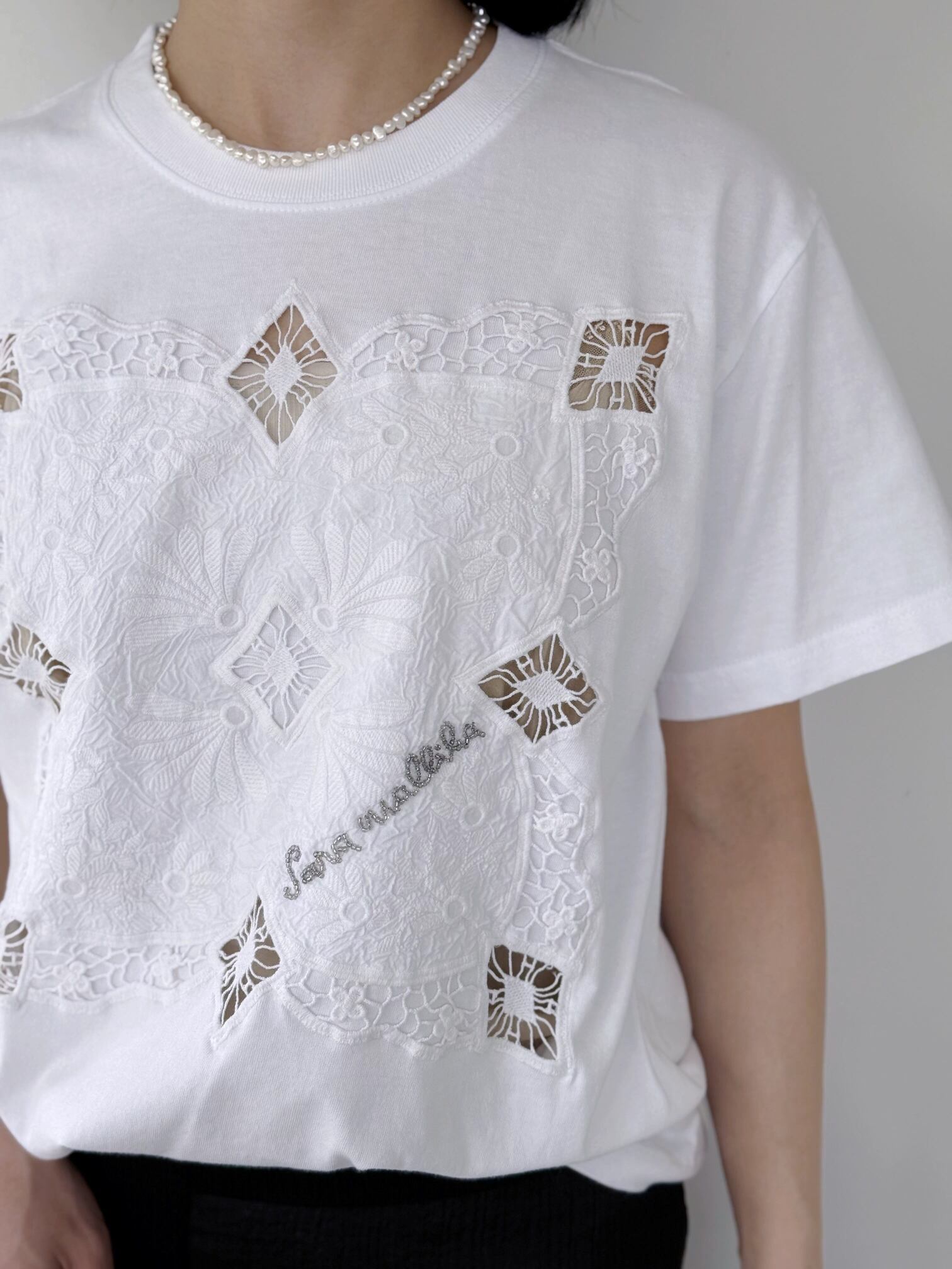【Sara Mallika】 Cotton Patchwork T-shirt サラマリカ コットンパッチワークTシャツ クルーネック 半袖 刺繍 レース 半袖 リゾート White 021361SS2 KOKO