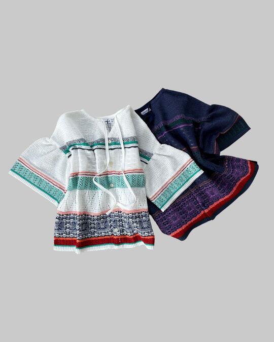 【COOHEM】 WOMEN_AUTUMN LACY KNIT SHIRT コーヘン レーシー ニット シャツ トップス 透かし編みニット 羽織り 米冨 日本製 White Navy 11-224-001 KOKO