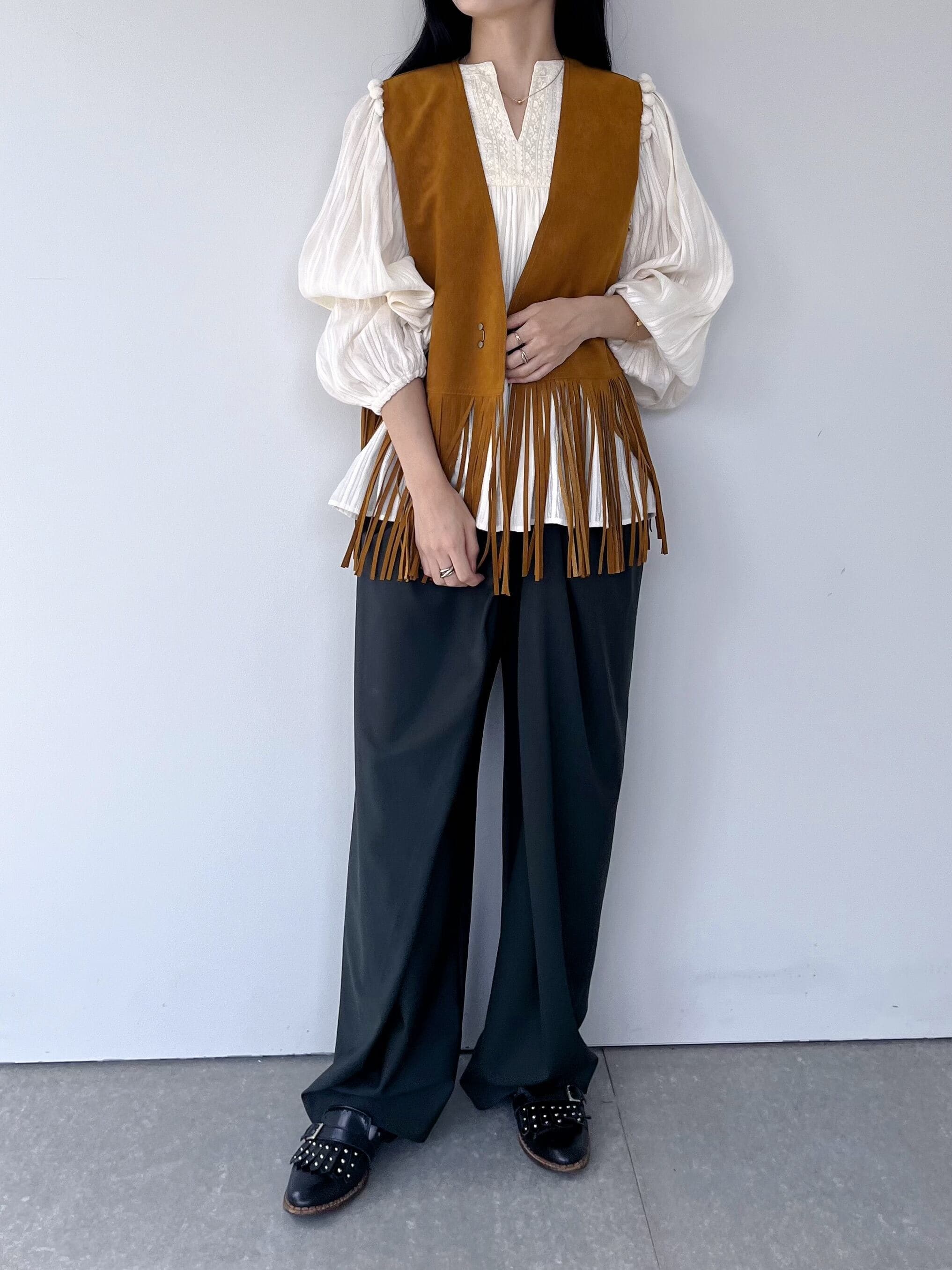 【M53.】 Knuckle Fringe Vest エム53. フリンジ ベスト スエード レイヤード 羽織り Camel MJ-050 KOKO